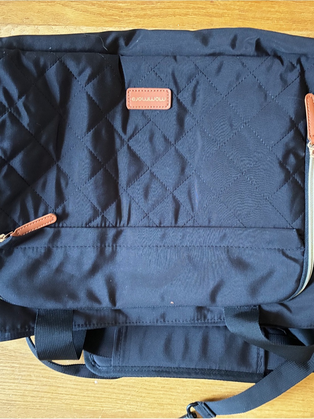 Mommore Black Quilted Messenger Bag with Brown Accents